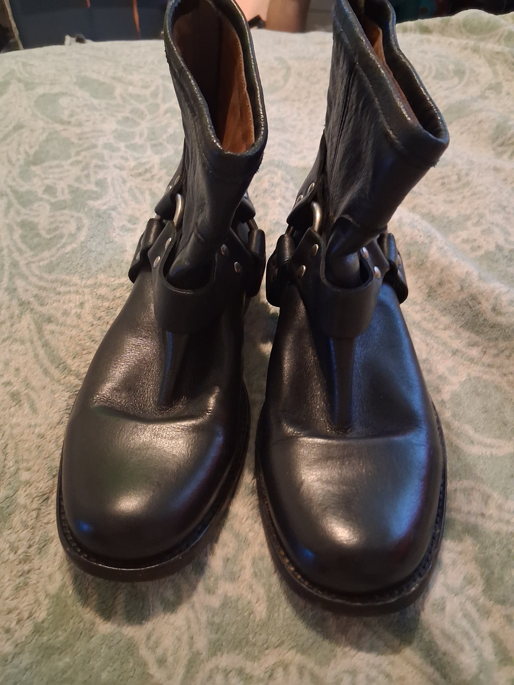 Frye Portia Black Leather Harness Ankle Boots